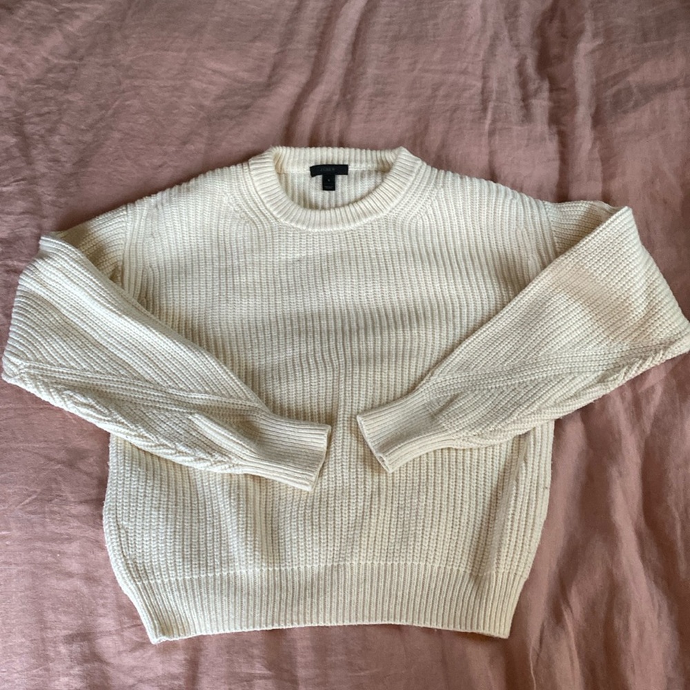 Jcrew cotton blend cream ribbed sweater